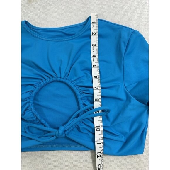 Skims Signature Swim Ruched T Shirt Cropped Keyhole Turquoise Blue M Read - Picture 7 of 9